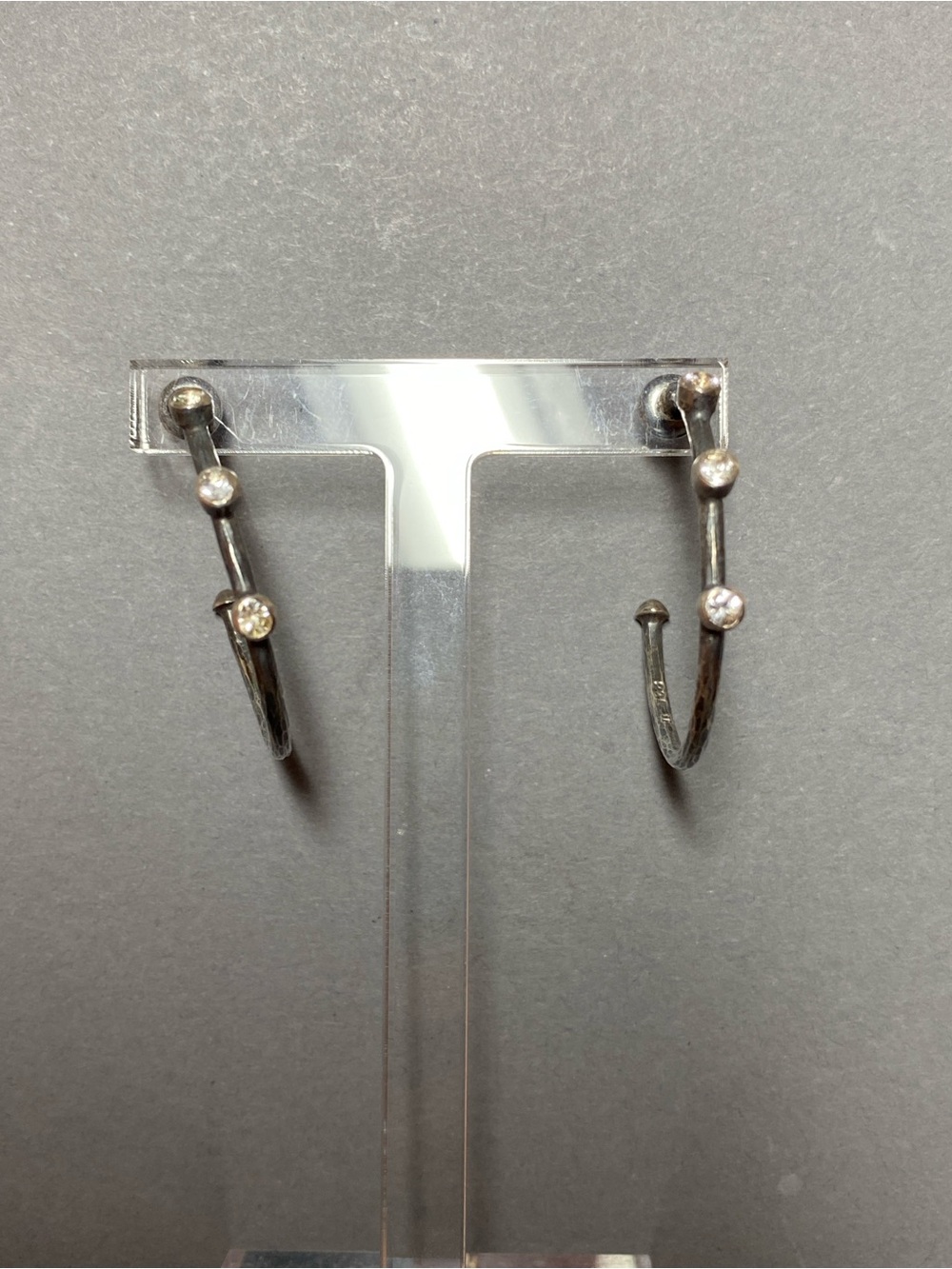 Oxidized sterling silver cubic zirconia hoop earrings